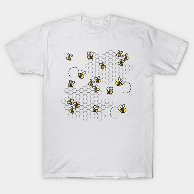 Cute bees flying around Honeycomb T-Shirt by From Mars